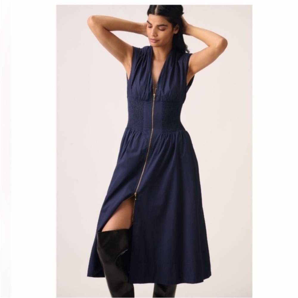 Anthropologie Tommie Cap-Sleeve Smocked Front Zip Shirt Dress Size XL NWT